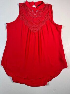 HeartSoul Size L Red Crochet Lace Bib High Neck Sleeveless Blouse